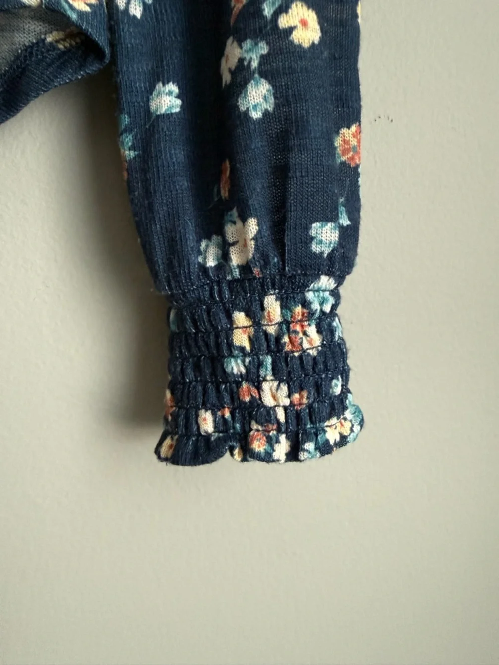 Y2K Floral Mock Neck Top Blue Long Sleeve Ruffle Soft Girl Coquette Size S